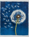 Dandelion Seeds Floating on Blue Background Nature Art Print Royalty Free Stock Photo