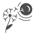 Dandelion seeds fly to sun solid icon, nature and climate concept, flower and sunshine vector sign on white background