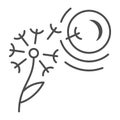 Dandelion seeds fly to sun thin line icon, nature and climate concept, flower and sunshine vector sign on white