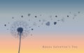 Dandelion silhouette with flying seeds and hearts for valentines day Royalty Free Stock Photo