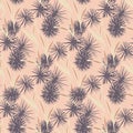 Dandelion silhouettes abstract seamless pattern. Light pink background with purple flower elements Royalty Free Stock Photo