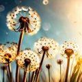 Dandelions dawn with discription in a sunny day Royalty Free Stock Photo