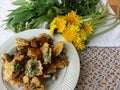 Dandelions flowers tempura Royalty Free Stock Photo