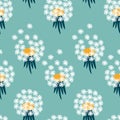 Dandelions hand drawn vector illustration. Floral seamless pattern.