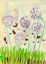 Dandelions, watercolor painting on paper