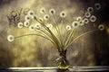 Dandelions in white vase on the window