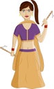 Indian Gujrati Girl Wearing Lehnga Choli and Holding Dandia Sticks Vector Illustration Cartoon