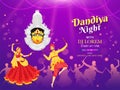 Dandiya Night DJ party banner or poster design, illustration of couple dancing with dandiya stick. Royalty Free Stock Photo