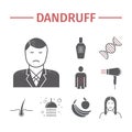 Dandruff flat icons set. Vector