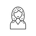 Dandruff icon. Sad girl with dandruff on her hair. Monochrome black and white symbol eps 10