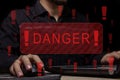 Danger alert. Hacking personal data.