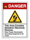 Danger This Area Contains Sensitive Electronic Devices Wear Proper Electrostatic Grounding Equipment at all Times Symbol Sign,