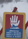 Danger of avalanches warning sign Royalty Free Stock Photo