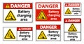 Danger Battery charging area Sign on white background