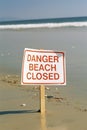 Danger beach closed sign Royalty Free Stock Photo