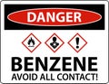 Danger Benzene Avoid All Contact GHS Sign On White Background