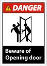 Danger Beware Opening Door Sign On White Background Royalty Free Stock Photo