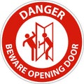 Danger Beware Opening Door Sign On White Background Royalty Free Stock Photo