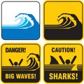 Danger big waves sign. Tsunami