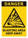 Danger, Blasting Area, Keep Away Text, Hazard Risk Zone Caution Warning Sign Label, Blast Icon Signage Sticker, Black Triangle