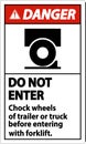 Danger Chock Wheels of Trailer Sign On White Background