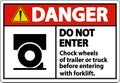 Danger Chock Wheels of Trailer Sign On White Background