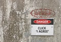 Danger, Click `I Agree` warning sign Royalty Free Stock Photo