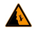 Danger cliff edge warning sign. Warning sign in the mountains for skiers and snowboarders during heavy snowfall. Vector illustrati