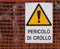 Danger of collapse Italian warning sign Royalty Free Stock Photo