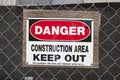 DANGER CONSTRUCTION AREA KEEP OUT Sign Royalty Free Stock Photo