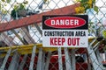 `Danger, construction area, keep out` sign Royalty Free Stock Photo