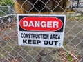 Danger Construction Area sign near the Bellevue Way and NE 2nd Street construction sites in the downtown area near the park