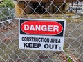 Danger Construction Area sign near the Bellevue Way and NE 2nd Street construction sites in the downtown area near the park