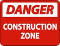 Danger Construction Zone Symbol Sign On White Background