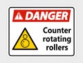 symbol Danger counter rotating rollers sign on transparent background