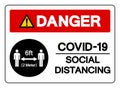 Danger Covid-19 Social Distancing 6ft Symbol, Vector Illustration, Isolated On White Background Label. EPS10