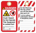 Danger Crush hazard do not operate this equipment is locked out Symbol Sign ,Vector Illustration, Isolate On White Background