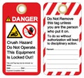 Danger Crush hazard do not operate this equipment is locked out Symbol Sign ,Vector Illustration, Isolate On White Background