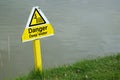 Danger deep water sign on golf course pond. Royalty Free Stock Photo