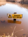 Danger deep water sign water surface careful warning yellow triangle Royalty Free Stock Photo