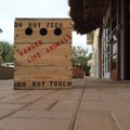 Danger, do not feed live animal wooden box