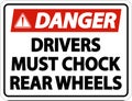 Danger Drivers Must Chock Wheels Label Sign On White Background