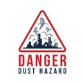 Danger dust hazard concept Dust devil on cities with dust pollution in red triangular frame vector design