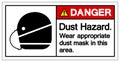 Danger Dust Hazard Wear Appropriate Dust Mask In This Area Symbol Sign,Vector Illustration, Isolated On White Background Label.