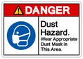 Danger Dust Hazard Wear Appropriate Dust Mask in This Area Symbol Sign,Vector Illustration, Isolated On White Background Label.