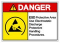 Danger ESD Protective Area Use Electrostatic Discharge Protective Handling Procedures Symbol Sign, Vector Illustration, Isolated