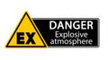 Danger explosive atmosphere. Yellow triangle warning sign with symbol and text Royalty Free Stock Photo