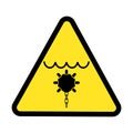 Danger of explosive naval bomb or marine mine underwater, warning yellow triangle sign on a white background Royalty Free Stock Photo
