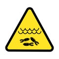 Danger of explosive objects or bombs underwater, warning yellow triangular sign on a white background Royalty Free Stock Photo