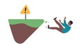 Danger of falling off cliff. Attention sign. Dangerous situation. Person flying down of mountain. Climbing risk